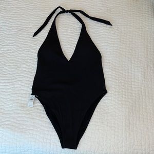 aerie - V Plunge Black One Piece Swimwear -tags on